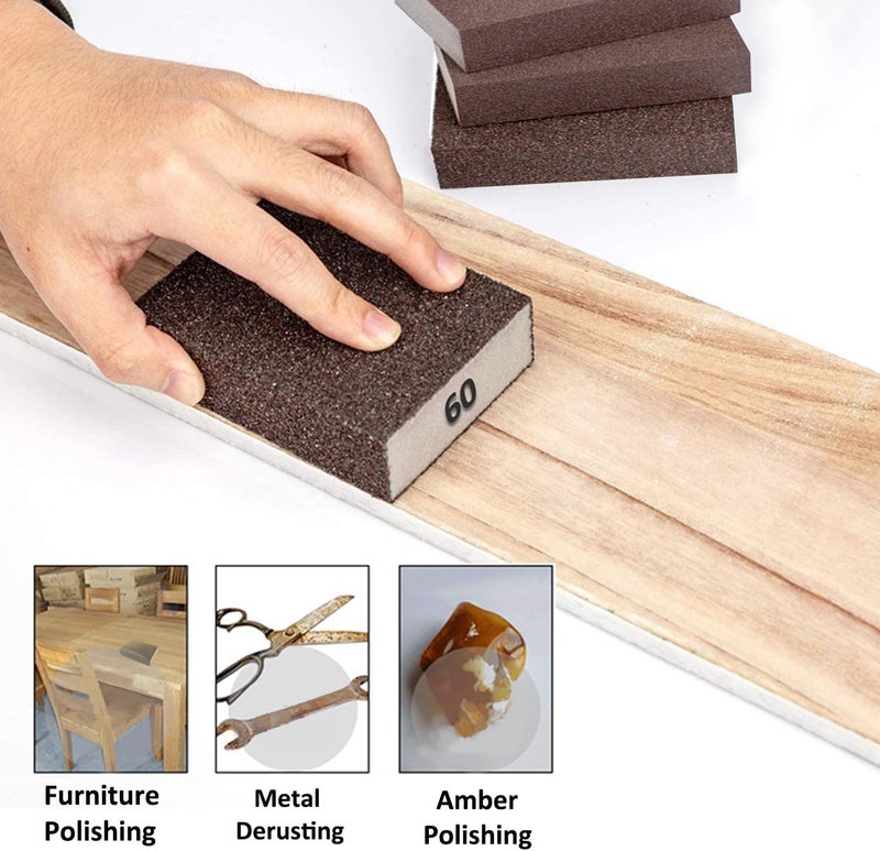 Tnisesm 6Pcs Sanding Blocks 60 Grits Sanding Sponge,for Drywall Wood Metal Washable & Reusable Sandpaper BlocksWashable and Reusable - Image 5